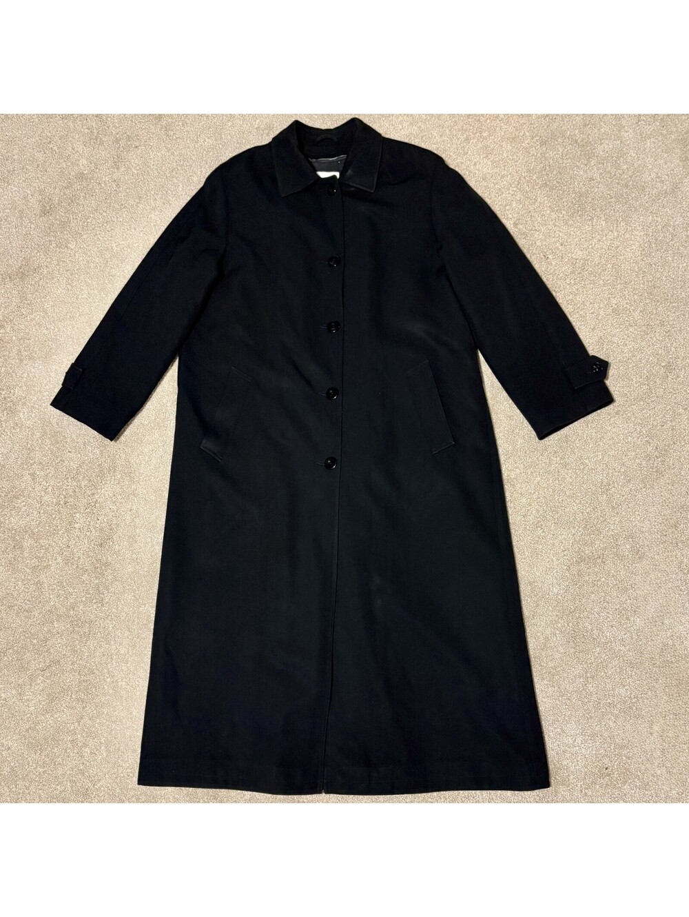 Jones New York Womens XL Black Wool Lined Single Breasted Trench Coat Pockets